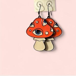 1 Pair of Mushroom Eye Earrings - Red and Cream colored